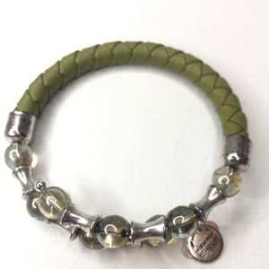 Alex and Ani vintage 66 green leather wrap w/beads (G1)